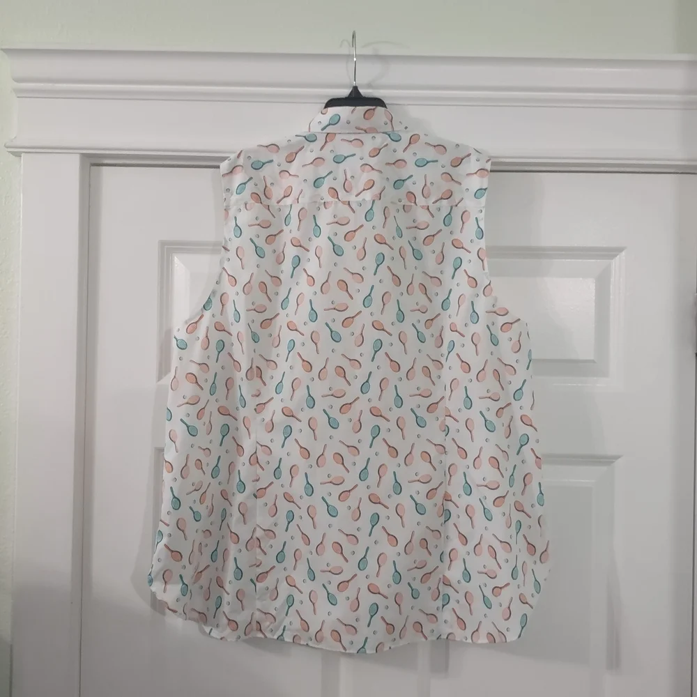 Lands' End Tennis Racket Print No Iron Supima Blouse - Picture 4 of 8